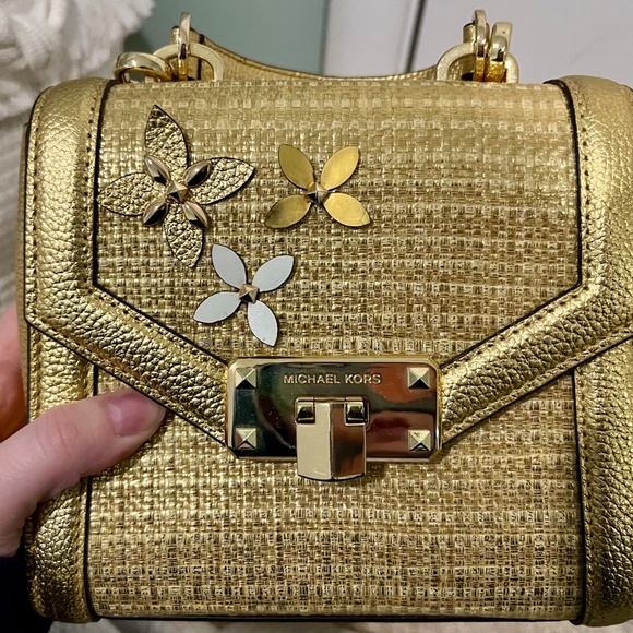 Michael Kors Mini Gold Crossbody Bag with Floral Appliqué - Picture 3 of 5